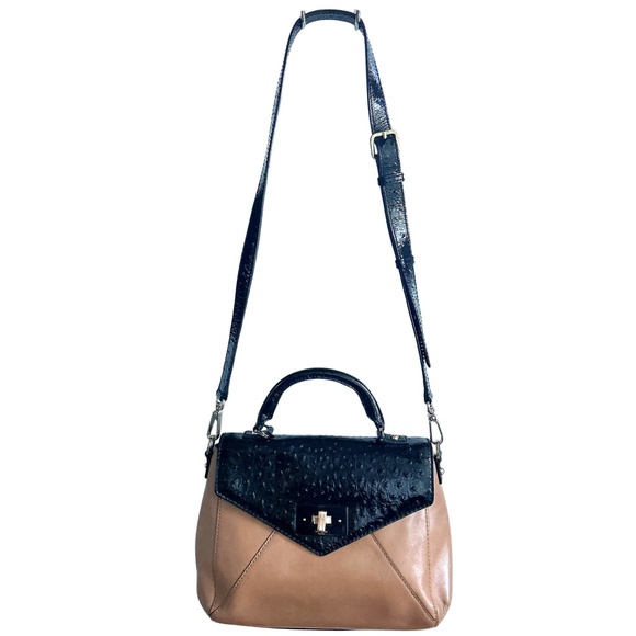 Vintage KATE SPADE New York Satchel Black Patent Leather Dune Brown Leather - Picture 5 of 5